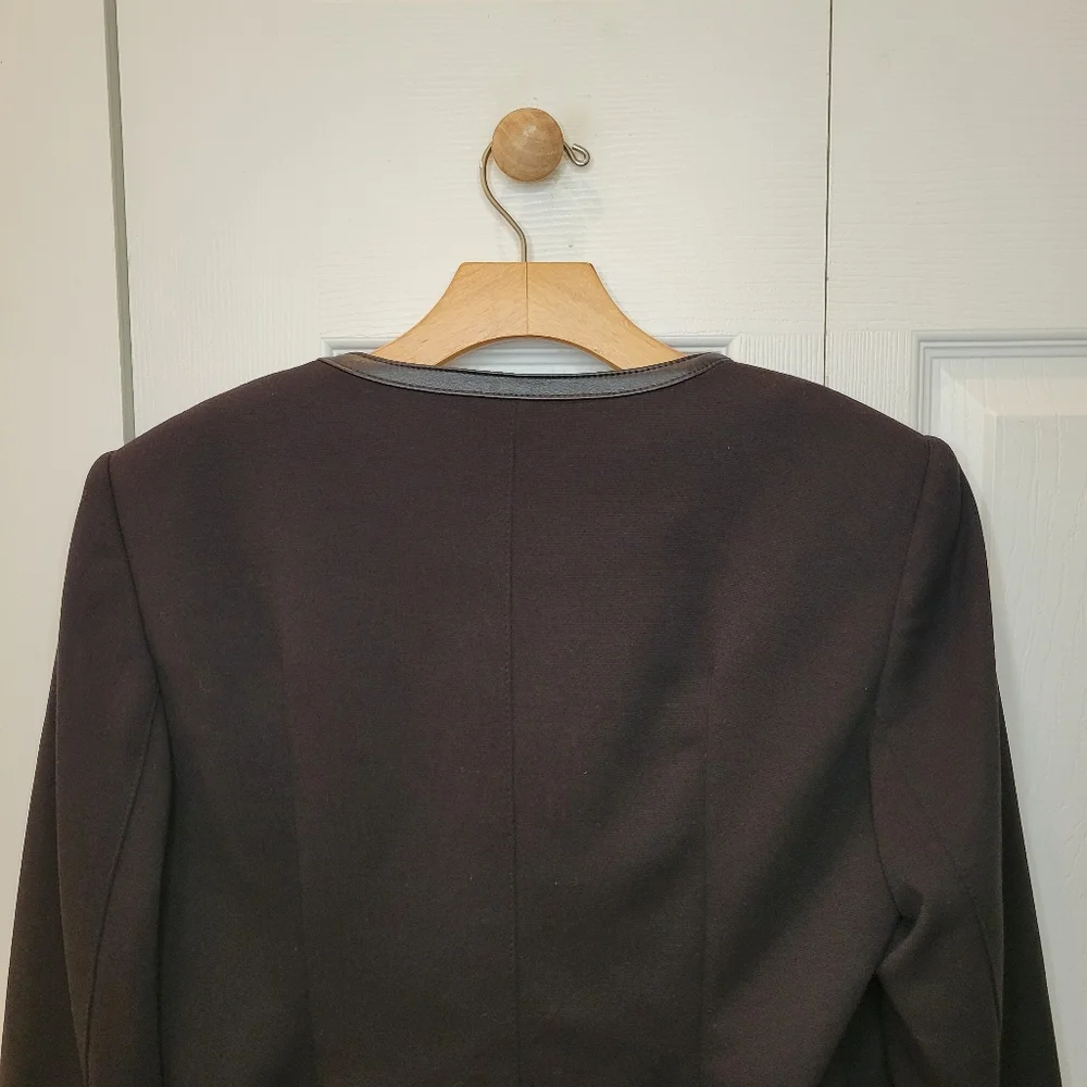 Calvin Klein Black Blazer Lined w/ Leather Size 10 - Picture 5 of 7